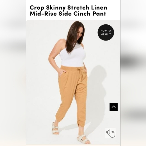 Torrid Stretch Linen Pants, Mid-Rise Side Cinch Pant Gold size 3x NWT - Picture 3 of 9